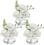 Briful Set of 3 Artificial Orchids in Glass Vase, White Orchids Fake Flowers in Faux Water Artificial Flowers for Decoration Artificial Plant for Living Room Bathroom Office Décor