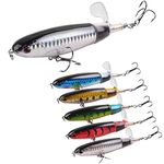 5PCS Topwater Fishing Lures Whopper Popper Bass Crankbaits Floating Rotating Tail 3D Eyes Artificial Hard Bait Wobber Lures with Treble Hooks Fishing Tackle Set 4.33inch - 5pcs