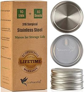 EcoPeaceful 316 Surgical Stainless Steel Mason Jar Lids REGULAR Mouth - Rust-proof, Airtight, Leak-proof, BPA-Free, PVC-free, Vegan, Reusable - Not for Canning