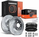 A-Premium Front Drilled and Slotted Disc Brake Rotors + Ceramic Pads Kit Compatible with Toyota, Lexus and Scion Models - RAV4 2006-2018, Prius V, HS250h, xB, 6-PC Set