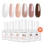 Modelones Hema Free Gel Nail Polish, 6 Colors Fall Nude Gel Polish Skin Tone Neutral Brown Pink Glitter Shimmer Nail Gel Polish Starter Kit Soak Off All Season Manicure DIY Salon Gift