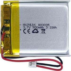 DC 3.7V 900mAh 803035 Rechargeable Lithium Polymer Battery, Suitable for DIY 3.7-5V Electronic Products with Built-in 2-Wire Battery Replacement and LED Lights