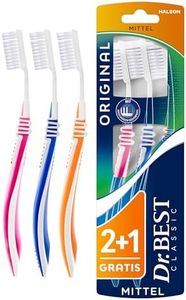 Dr.BEST Original Zahnbürste, Mittel, Vorteilspack (2 Stück + 1 Stück Gratis), hilft, das Zahnfleisch zu schützen
