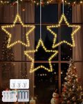 Christmas Window Lights, 3PCS Christmas Star Window Lights Battery Operated, 8 Modes Christmas Lights Indoor Outdoor 11 Brightness with Timer, Remote Control Window Hanging Lights for Xmas Decorations