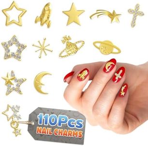 110 Pcs Gold Nail Charms and Gems - Gold Star Nail Charms Gold Cross Nail Charms Star Charms for Nails Gold Nail Gems and Charms Gold Rhinestones - Gold Cross Charms for Nails Gold Nail Rhinestones