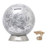 Exerz Money Box Globe/Piggy Bank, Diameter 16cm, Contemporary Metal-looking, Stainless Steel Base, Political Map, Educational, Decorative - Silver