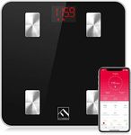 FITINDEX Smart Body Fat Scale, Digital Weight Scale, Body Composition Monitor with Smartphone App for Body Weight, BMI, Body Fat, Muscle Mass, 396lbs - Black