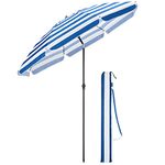 CHRISTOW Beach Umbrella Portable Tilting Parasol Sun Shade with UV Protection and Bag 2m (Blue and White Striped)