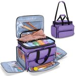 YARWO Knitting Yarn Bag, Portable Crochet Storage Tote with Double Top Cover and Yarn Holes for Knitting Needles(Up to 14”), Unfinished Projects and Skeins of Yarn, Purple (Bag Only)