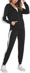 Parabler Women's Jogging Suit Sportswear Two Piece Ladies Tracksuit Polyester Casual Hooded Jacket and Sweatpants Black XL