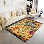 Erosebridal Hippie Flower Area Rug 3x5 for Living Room Bedroom,Bohemian Floral Carpet for Teens Adult,Botanical Flowers Non Slip Rug,Natural Garden Aesthetic Indoor Floor Mat Non Shedding