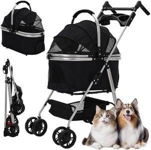 Pet Stroller 3-in-1,Foldable Cat Dog Strollers for Medium Dogs 20KG,Pet Travel Dog Stroller Pushchair with Detachable Carrier Car Seat,Storage Basket,Storage Bag and Food Tray (Black)