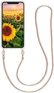 kwmobile Case Compatible with Apple iPhone 11 Pro Max - Crossbody Case Clear Transparent TPU Phone Cover with Metal Chain Strap - Rose Gold/Transparent