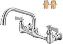 iVIGA [New Upgrade] Brushed Nickel Commercial Sink Faucet with 8” Swivel Spout, 8" Center Wall Mount Kitchen Faucet, Dual Handles Brass Utility Sink Faucet for Laundry Room Restaurant Compartment Sink