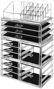 Makeup Organizer with Drawers, Clear Acrylic, White, DIY Cosmetic Storage Case for Home