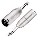 TISINO 1/4" TRS to XLR Adapter, Balanced Quarter Inch 6.35mm Male to XLR Male Adapters - 2 Pack