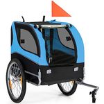 Tangkula Dog Bike Trailer, Breathable Mesh Dog Cart with 3 Entrances, Safety Flag, 8 Reflectors, Folding Pet Carrier Wagon with 20 Inch Wheels, Bicycle Carrier for Medium and Small Sized Dogs (Blue)