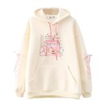 HIMI HIMIFASHION Kawaii Fleece Hoodie for Teen Girls Cute Cartoon Print Long Sleeve Hoodies Sweatshirt Loose Pullover Hooded Tops Outwear (Beige)