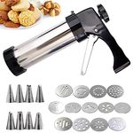 DSstyles Cookie Press, Cookie Press Gun with 13 Spritz Cookie Press Stencil Discs and 8 Icing Tips, Classic Stainless Steel Cookie Press for Baking, for DIY Biscuit Maker, Cake Icing Decorations