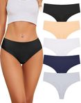 VOENXE Seamless Women Underwear Thongs,High Waisted Cut No Show Ladies Panties,Breathable Comfortable Briefs Undies,5-Pack