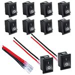 DaierTek Mini Rocker Switch T85 2 Pin SPST Small ON Off Appliance ON and Off Rocker Toggle KCD1 Switch 12V 20A 120V 10A Pre-Wired Black -10Pack