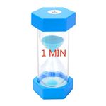 Sand Timer 1 Minute Hourglass: Unbreakable Blue Sand Clock, Large Sand Watch 1 Min, Colorful Plastic Hour Glass Sandglass for Kids, Games, Classroom, Kitchen, Decorative (1min, Blue)