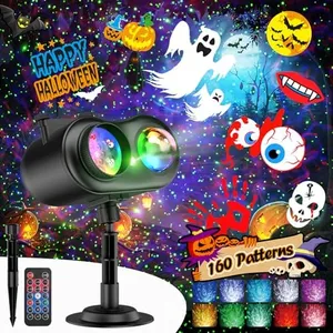 8-Pattern Halloween Projector Lights Outdoor, Anysun Brighter 160 HD Patterns Halloween Decor, 2-in-1 Ocean Wave Snowflake Christmas Projector Waterproof with Timer for Garden Party Landscape Show