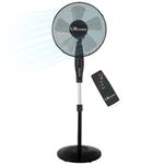 UR CHOICE 16'' Pedestal Standing Floor Fan with Remote Control | Oscillating Air Cooling | Electric Fan - 3 Speed, Adjustable Height & Up-Down Tilt | Black