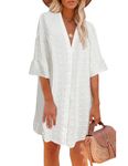 ELESOL Women's Swimsuits Cover Ups Shirts Tops Beachwear White Cardigan Lightweight Button Down Shirt Bikini Beach Dress