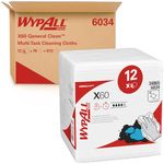 WypAll X60 General Clean Quarterfold Cleaning Cloths 6034 – Reusable Cloths – 12 Packs x 76 White Cloths (912 Total)