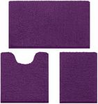 HOMEIDEAS 3 Pieces Bathroom Rugs, Ultra Soft Non Slip Absorbent Chenille Toilet Bath Mat Set (Purple)