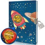 Boys Diary with Lock, 7x5.5 Inches 160 Lined Pages Spacecraft Shakable Sequin Lock Notebooks for Kids Secret Boys Journal with Lock Kids Birthday Gifts - Journal Intime Pour Garçons Avec Cadenas