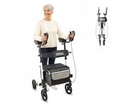 KMINA Upright Rollator Walker with Seat and Back Support, Folding Adjustable Walker for Seniors