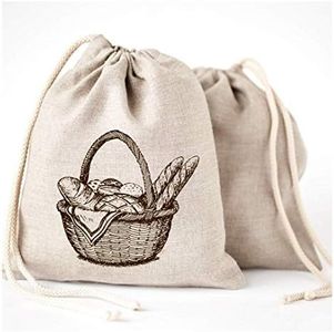 Linen Bread Bags - 3 Pack 11 x 15 Speical Art Design Natural Unbleached Linen Reusable Food Safe Storage for Homemade Artisan Bread