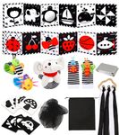 Perbabe Baby Sensory Toys, 31 PCS Black and White Sensory Toys 0-12 Month Newborn Toys with Black&Red Baby Book, Sensory Cards, Ribbon Ring, Rattle Socks, Wrist Rattles, Tummy Time Toys for Baby Gifts