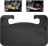 CarFrill Black Food Tray for Car, Truck, SUV - with Pen & Cup Holder Slots, Hook On Steering Wheel for Travel, Food, Drink, Workstation with Laptop & Tablet, Automotive Interior Accessories, 1 Piece