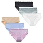 LIQQY Women's Cotton Underwear Lace Trim Hipster Breathable Panties Ladies Undies Multipack (Small, Black/Grey/White/Nude/Blue/Liac Chiffonn)