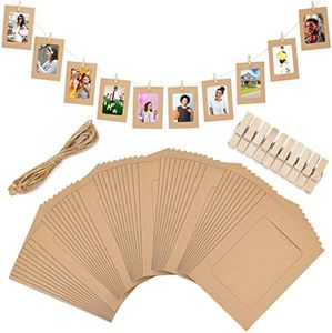 Juvale 50 Pack Cardboard Picture Frames, 4x6 DIY Photo Hanging Kit with Wooden Clips and Paper String for Home Wall Décor