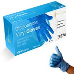 100 x Blue Disposable Gloves Large | Vinyl Gloves Disposable | Latex free gloves | Powder Free Gloves | Strong And Non-Sterile | (Large, 1 Pack of 100)