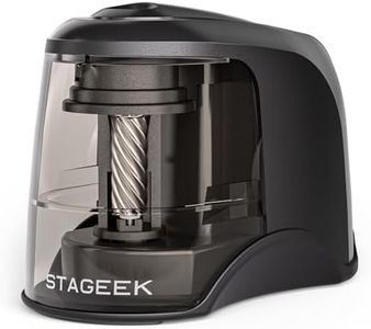 STAGEEK Electric Pencil Sharpener with Container, Battery Sharpener for 6-8 mm Pencils/Colouring Pencils, Electric Sharpener with Box, Battery and USB Two Modes, Auto Stop, Office, Black