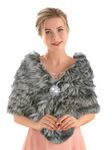 Aukmla Women's Wedding Faux Fur Shawls and Wraps Bridal Fur Scarf Stoles with Rhinestones Brooch for Bride and Bridesmaids, Gray, Free size