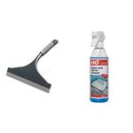 Addis ComfiGrip Shower And Window Squeegee In Metallic and Graphite & HG Glass and Mirror Cleaner, Streak-Free Glass Cleaner, Effectively Removes Grease & Dirt