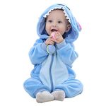 Baby Rompers Newborn Girls Boys Animals Zipper Hooded Jumpsuit Autumn Winter Flannel Clothing Unisex, Blue Star, 0-6Months