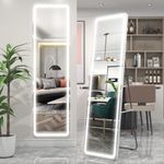 Biyatuos Full Length Floor Mirror with Light 63"x16", Wall Mounted Hanging Mirror with Lights-Makeup Vanity Mirror, LED Free Standing Floor Mirror Dimming & 3 Color Lighting for Bedroom (White)