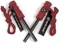 Swiss Safe 5-in-1 Magnesium Ferro Rod Fire Starter Survival Tool - Flint & Steel Striker, Compass, Paracord & Whistle - Emergency Kit for Backpacking, Camping, Hiking - All-Weather - Red, 2-Pack