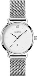 OLEVS Silver Watch for Women Small Wrist White Stainless Steel Analog Watch Ultra Thin Big Face Womens Dress Watch Waterproof Elegant Ladies Watches for Women with Date Reloj para Mujer