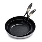 GreenPan Venice Pro Noir Tri-Ply Stainless Steel Healthy Ceramic Non-Stick 20 cm and 26 cm Frying Pan Skillet Set, Matte Black Handle, PFAS-Free, Induction, Oven Safe, Silver