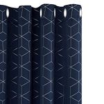 Deconovo Blackout Curtains, Eyelet Curtains, Diamond Foil Printed Thermal Insulated Curtains for Bedroom, 46 x 54 Inch(Width x Length), Navy Blue, One Pair