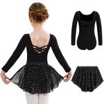 Arshiner Girls Ballet Leotards with Chiffon Dance Skirt Long Sleeve Crisscross Back Toddler Dance Outfit Combo