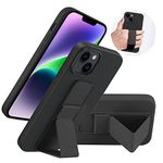 LAUDTEC Silicone Kickstand Case Compatible with iPhone 14 Plus case Vertical and Horizontal Stand Hand Strap Metal Kickstand, Flexible Soft Liquid Silicone Stand Case for iPhone 14 Plus(Black)